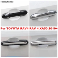 carbon fiber chrome abs car side door handle cover trim sticker accessories exterior for toyota rav4 rav 4 xa50 2019 2020 2021