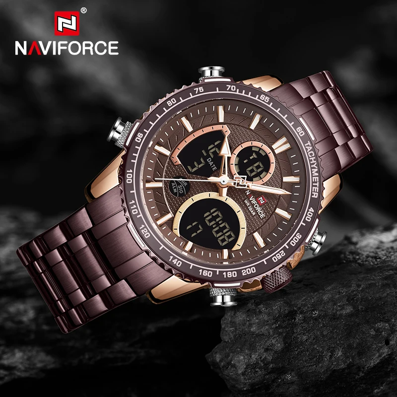 Часы NAVIFORCE мужские цифровые спортивные военные кварцевые наручные часы стальной
