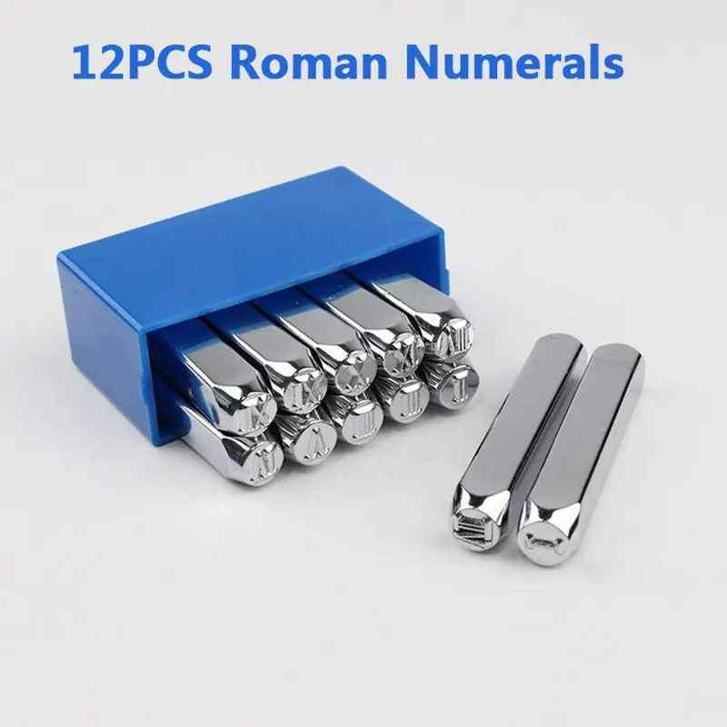 

12Pcs/Set Roman Number Metal Stamps Punch Stamping Tool 6mm Electroplated Hard Carbon Steel Tools For Stamp Punch Leather Tool