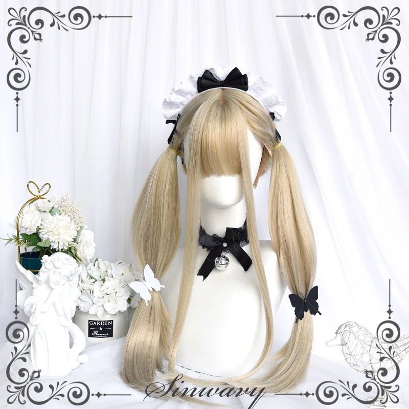 

Парик «лолита» для девушек, универсальный Золотой парик, прямые челки, перипарик, повседневный натуральный жаропрочный длинный прямой пари...