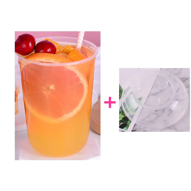 cup and clear lid 50 шт. Высокое качество U форма одноразовая кофейная чашка День рождения Свадьба креативный сок чай холодная горячая пластиковая чашка с крышкой - Цвет: cup and clear lid