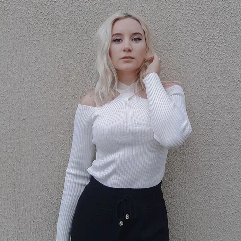 

women's sexy knitted sweater, off shoulder women's short sleeved sweater, Korea 2020 women's sweater