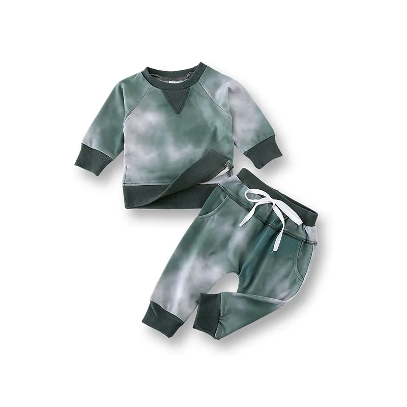 

Комплект одежды Tie-dye для девочек и мальчиков, новая модная Осенняя футболка и брюки, спортивный костюм, повседневная одежда из двух предмето...