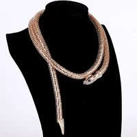 long snake necklace gold color and silver plated metal crystal rhinestone snake chain necklaces for women