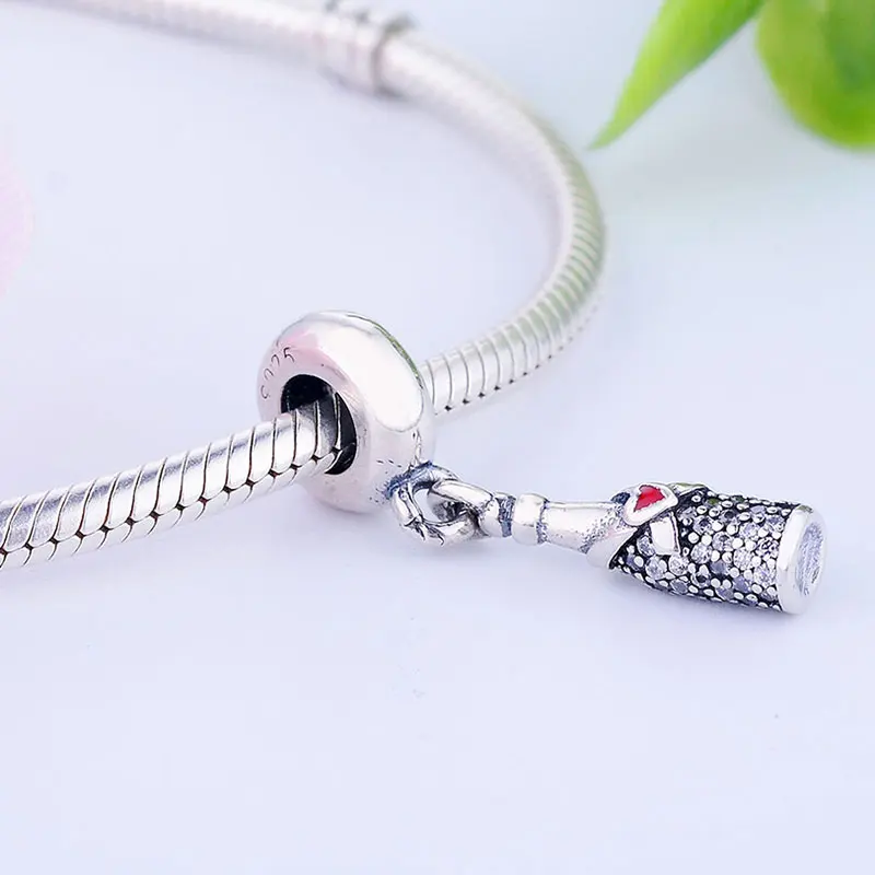 925 пробы Серебряная бутылка вина красная эмалированная Лента Любовь Циркон