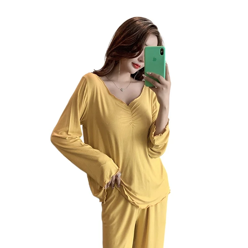 2021 New Summer Modal Pajamas Women's Spring Thin Long Sleeve Nightwear Air Conditioning Clothing 2Pcs Sets Home Wear Sleepwear