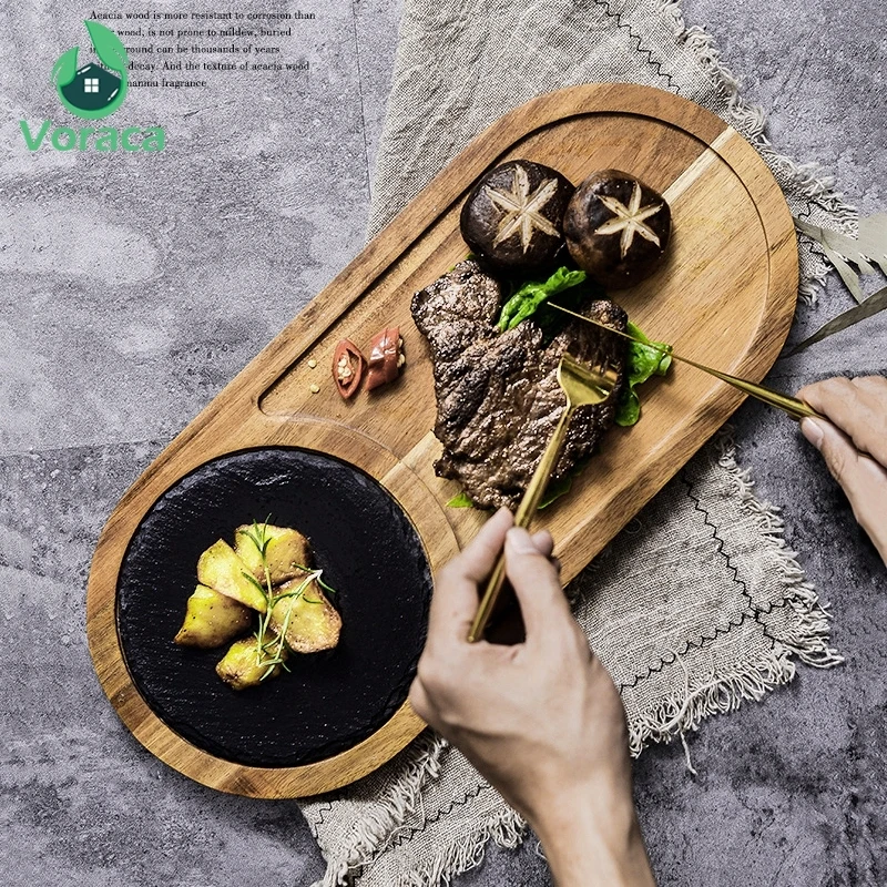 Японский естественный сланец Западная обеденная тарелка твердый деревянный