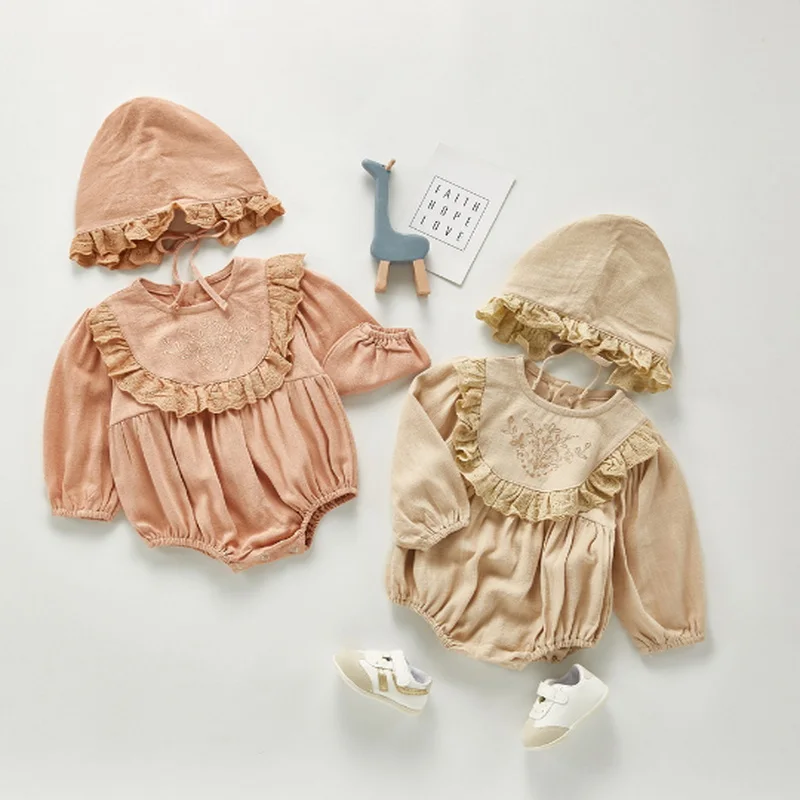 2021 nuevo oto&ntilde;o Body para beb&eacute; caqui Rosa mangas largas de farol mono de algod&oacute;n con lindo de la ropa de los ni&ntilde;os 0-3 a&ntilde;os E306-2