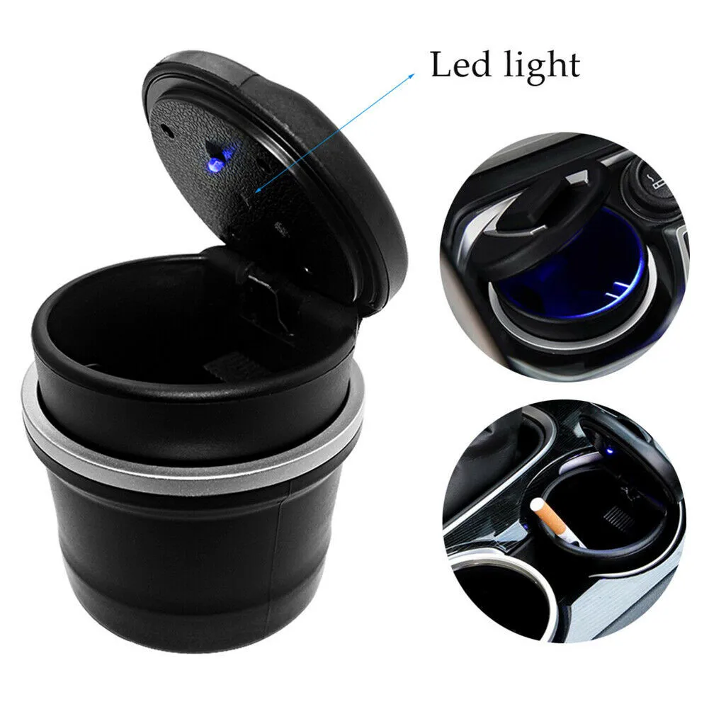 

2Pcs Car LED Ashtray Garbage Coin Storage Cup Container Cigar Ash Tray Car Styling Universal Size Ashtrays With Lid & Light