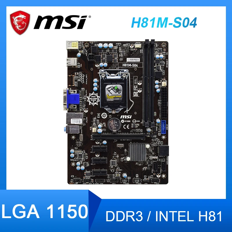

MSI H81M-S04 Motherboard LGA 1150 Intel H81 H81M DDR3 PCI-E 2.0 USB3.0 PCI-E X16 Slot for Core i7 i5 i3 cpus ATX Placa-mãe