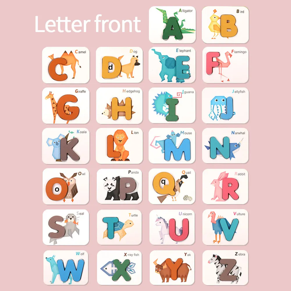 

Educational Montessori 3D Abc Alphabet Number Match Jigsaw Puzzles Letters Building Blocks Pairing Animals Cards Recognition Toy