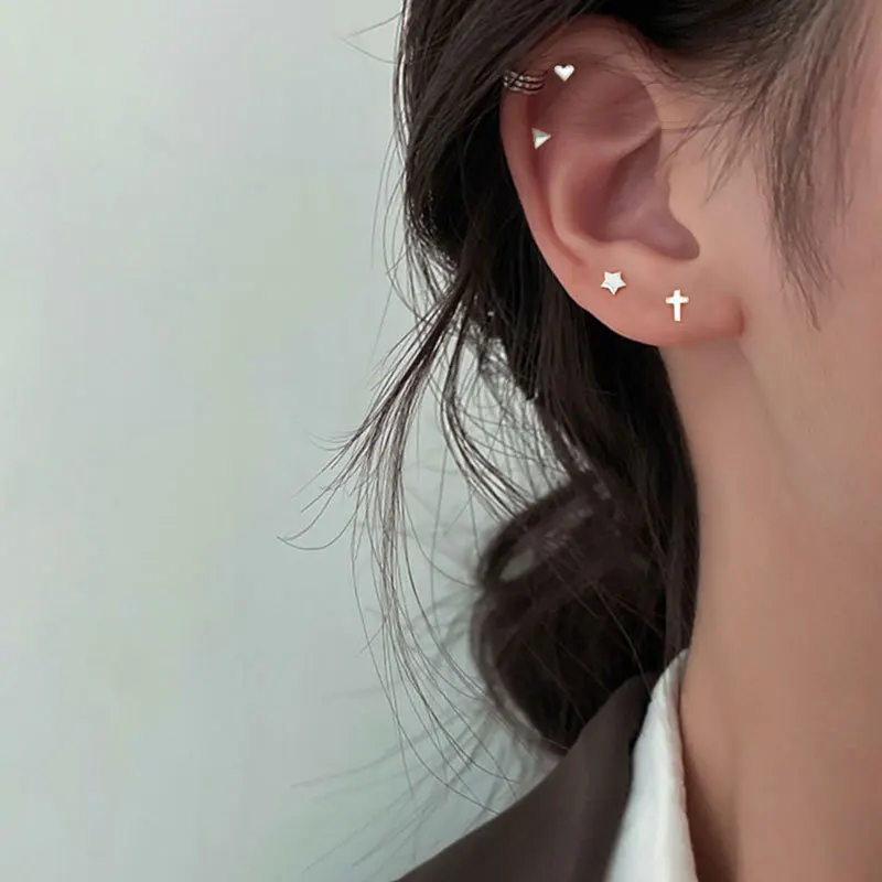 Женские серьги-гвоздики из серебра 100% пробы с сердечками и звездами | Украшения