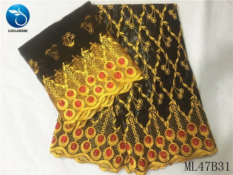 

LIULANZHI Bazin lace fabrics Nigerian style embroidery bazin broderie fabric cotton bazin riche with stones 5+2yards ML47B31