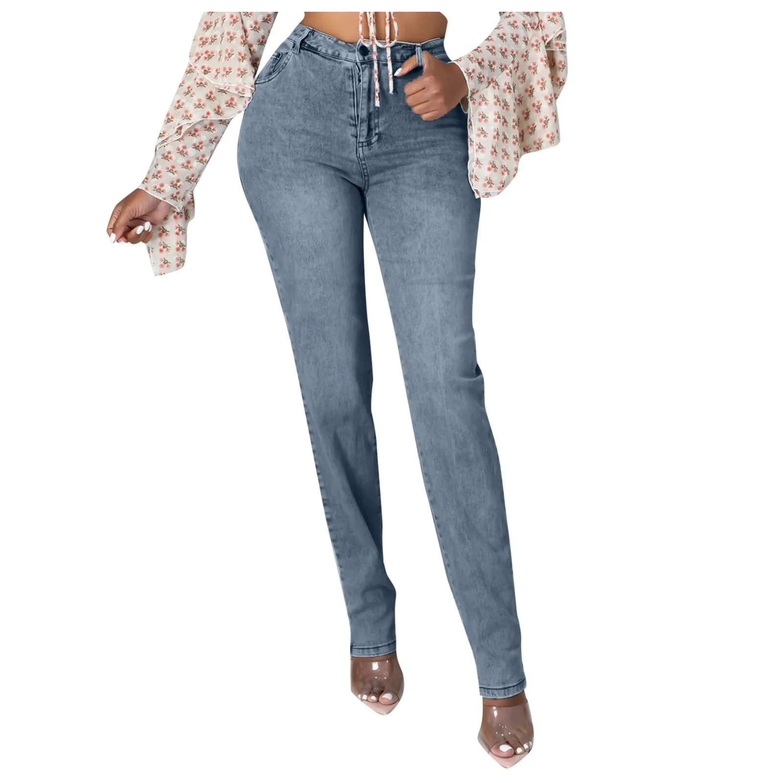 Женские узкие джинсы с рельефным переходом цвета длинные градиентом обычные