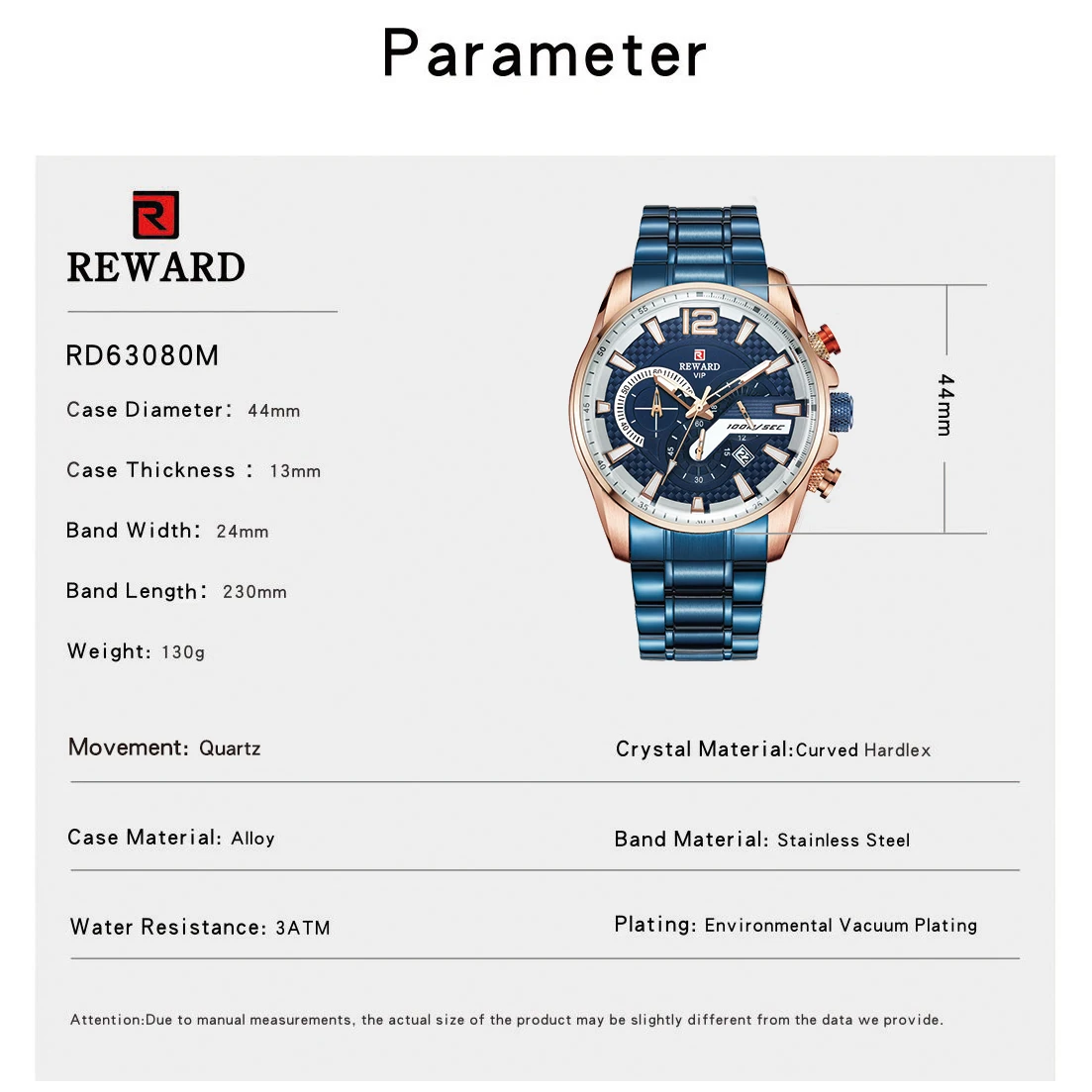 

REWARD Sports Watches Blue Mens Quartz Watches Calendar Date Display Waterproof Folding Clasp with Safety Relojes Hombre