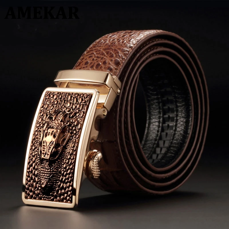 Crocodile Pattern  Quality Cow Genuine Leather Belt Men Genuine Luxury Leather Belts for Men Strap Male Metal Automatic Buckle