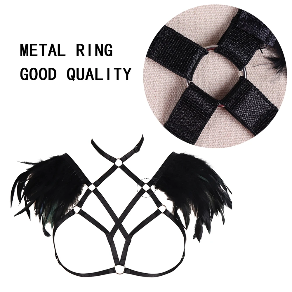 Экзотические аксессуары в стиле панк с перьями БДСМ боди-портупея бюстгальтер