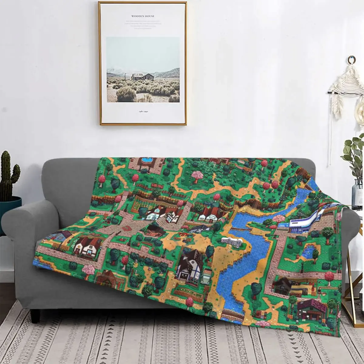

Manta de mapa de la ciudad del valle de Stardew, colcha a cuadros para cama, manta con capucha, textil de lujo para el hogar