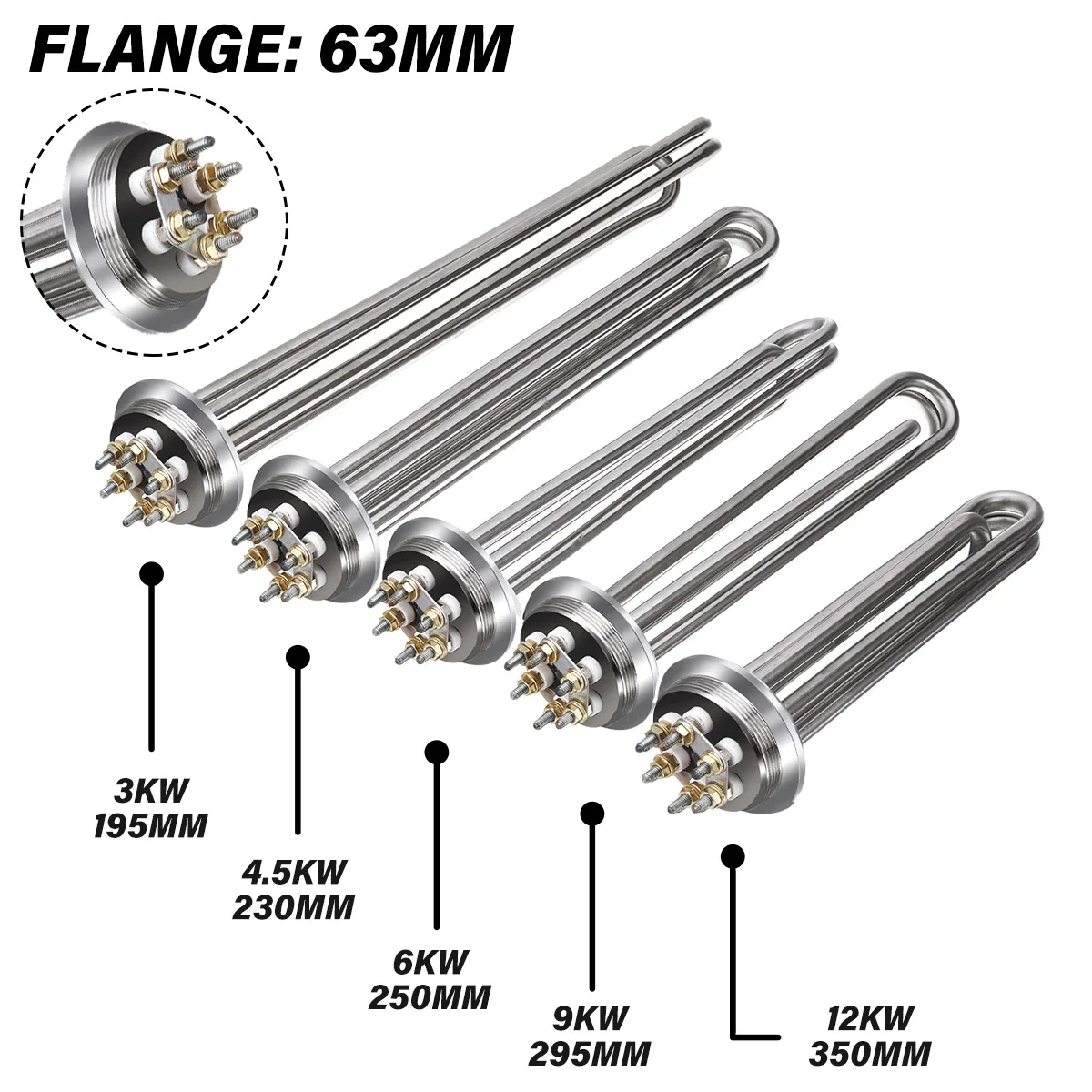 Электрический нагревательный элемент 2 дюйма с тремя зажимами (OD63) 220 В погружной