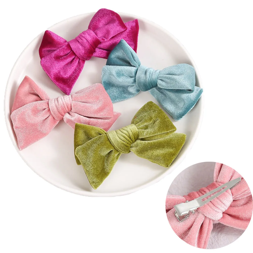 

Winter Velvet Bows Baby Accessories Solid Color Hair Clips For Kids Headwear Children Hairpins Bowknot Hair Barrettes For Girls