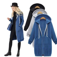 2021 autumn womens jacket casual long hoodies sweatshirts coat zip up outerwear hooded winter pockets plus size outwear tops