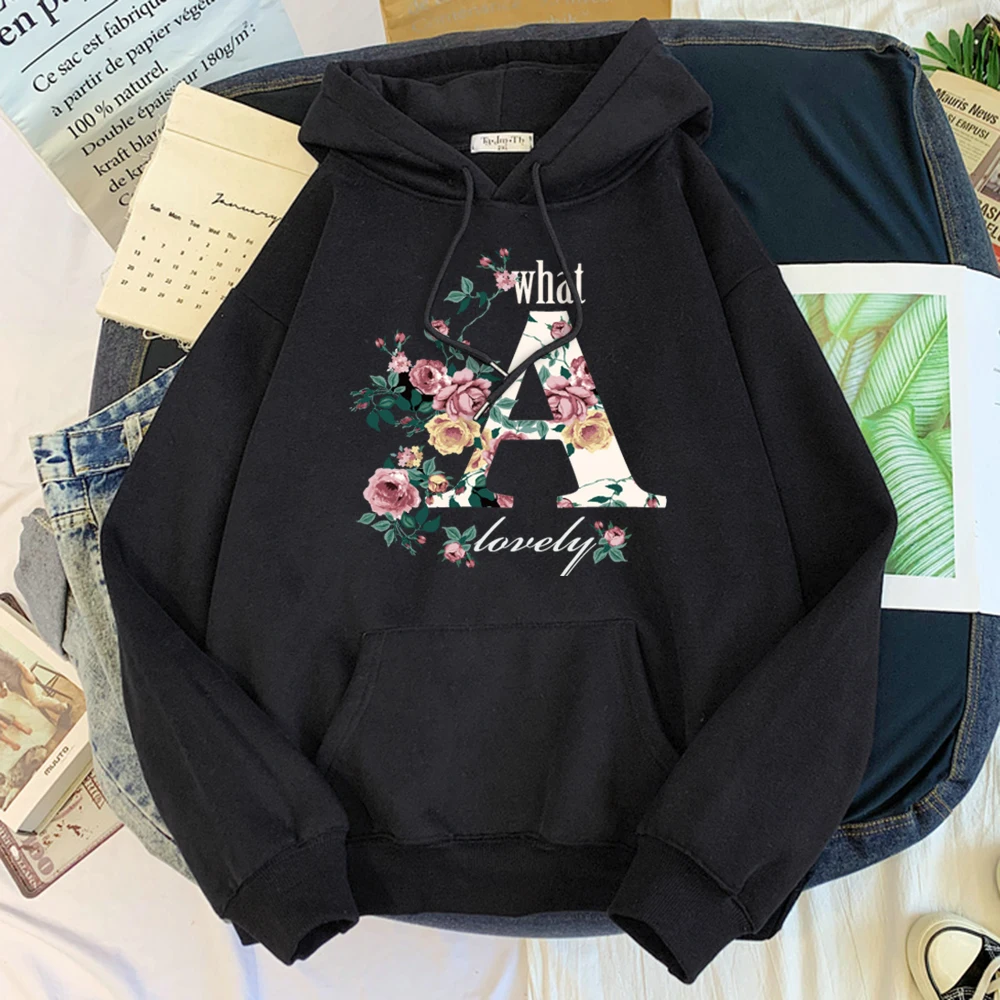 

What A Flower Leeter Personality Print Warm Hoodie For Women Hip Hop Fleece Hoody Female Aesthetic Fashion Womens Sweatshirts