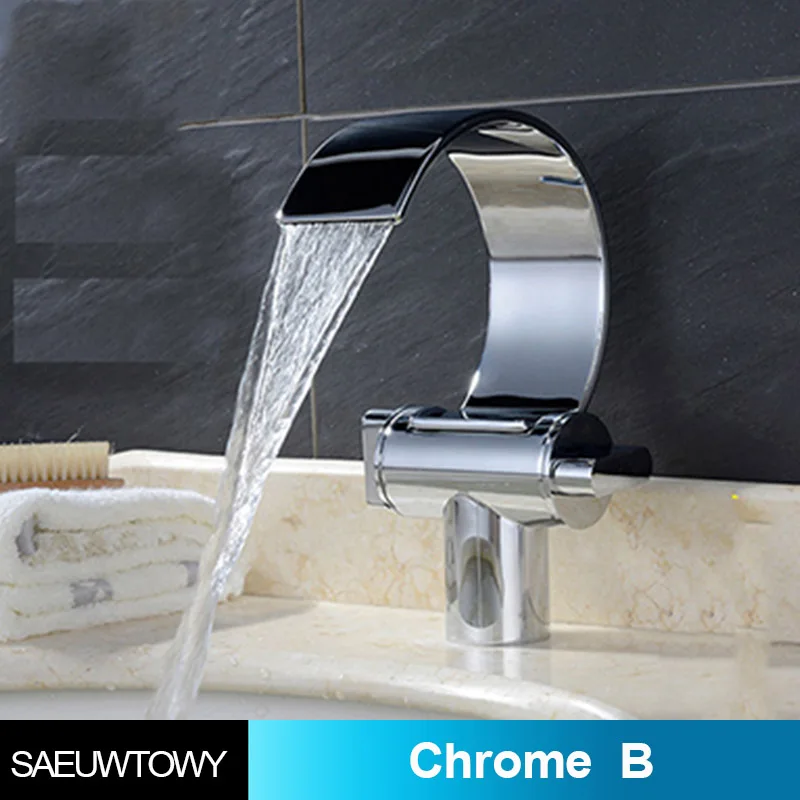 Single Hole Double Handle Hot And Cold Faucet Faucet Creative Waterfall Water Outlet Sink Mixer Bathroom Basin Faucet - Цвет: Chrome B