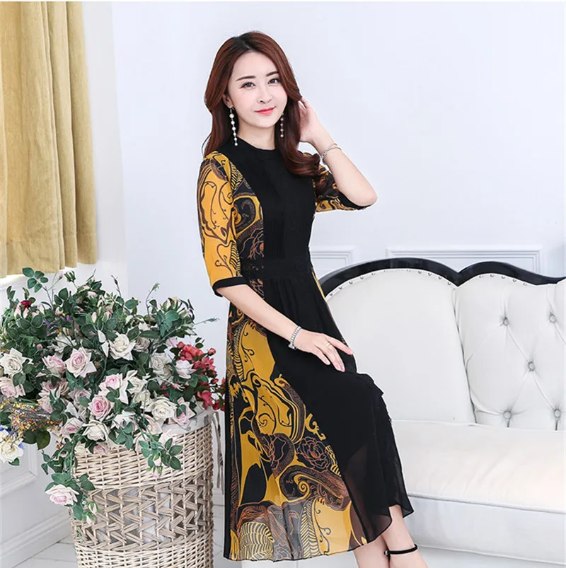 Yellow Retro Summer 2020 Chinese Dress Famale Vintage Women Dresses Large Sizes 5XL Vestidos Mujer FYY647 | Женская одежда