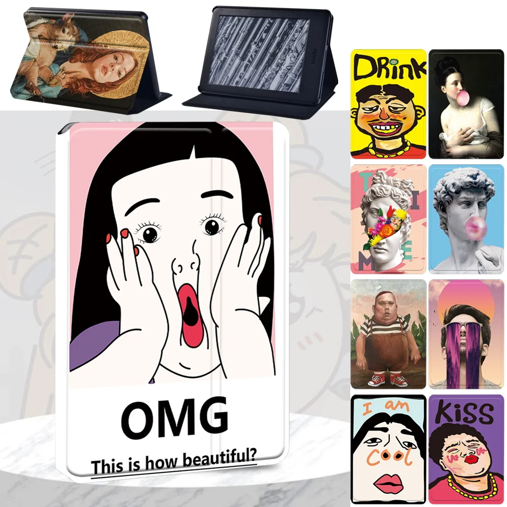 

Tablet Case for Paperwhite 1 2 3 4/Kindle 10th Gen 2019 /8th Gen 2016 PU Leather Funny Painting Pattern Series Cover+Stylus