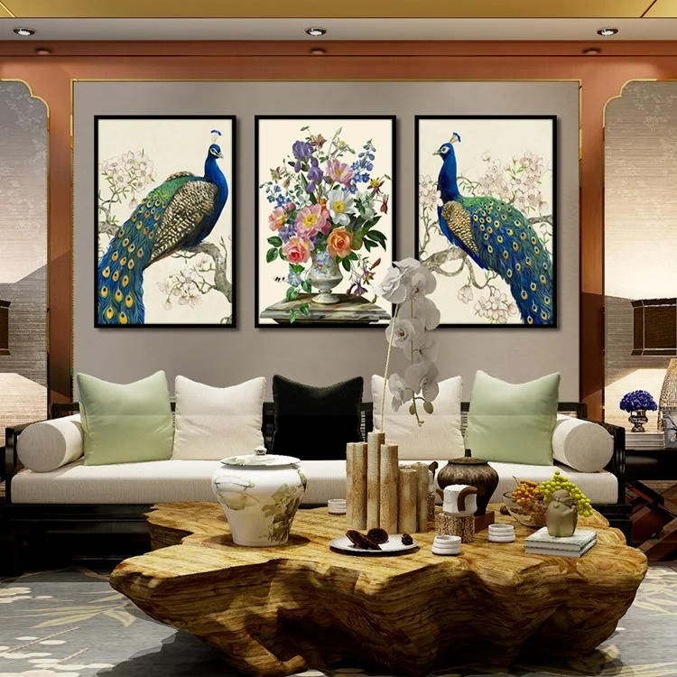 

Luxurious Retro Elegant Peacock Poster Bouquet Picture Canvas Painting For Living Room Home Wall Art Aisle Modern Decor