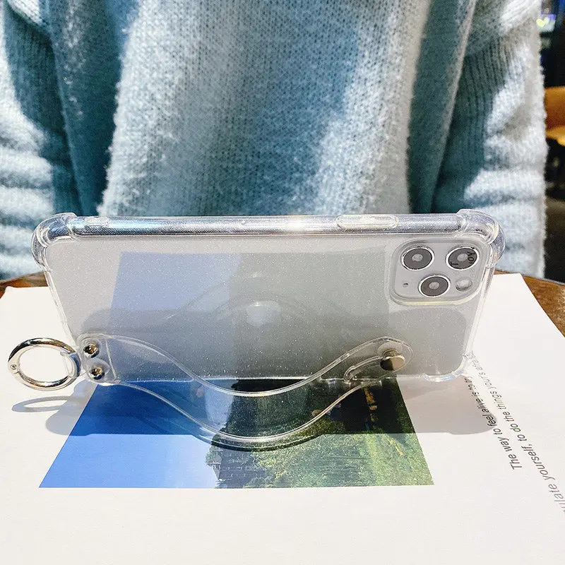 Блестящий чехол с порошковым держателем для телефона iPhone 12 11Pro XS XR X Max прозрачный