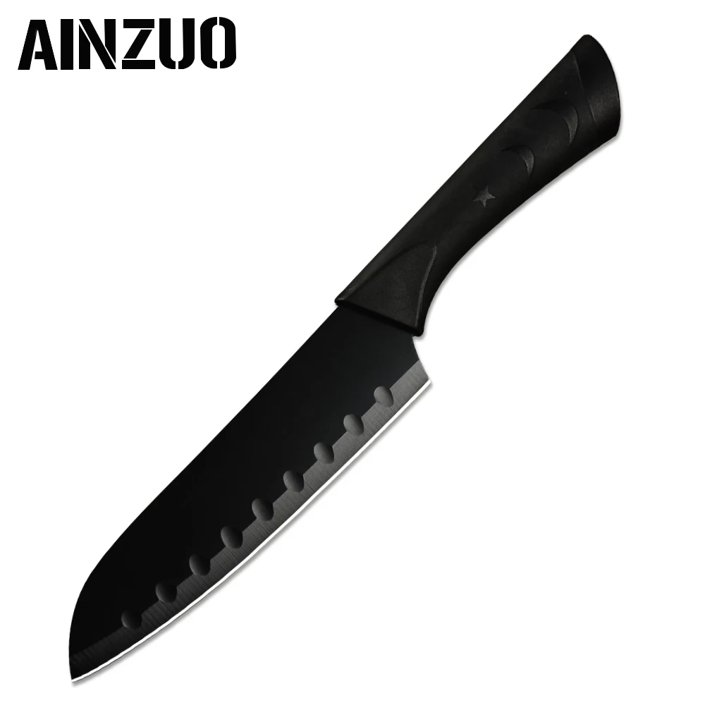 AINZUO, кухонный нож из нержавеющей стали, 6 шт. в наборе, ультра острое лезвие, кухонные ножи, кухонные принадлежности, инструменты - Цвет: E.7 inch Santoku