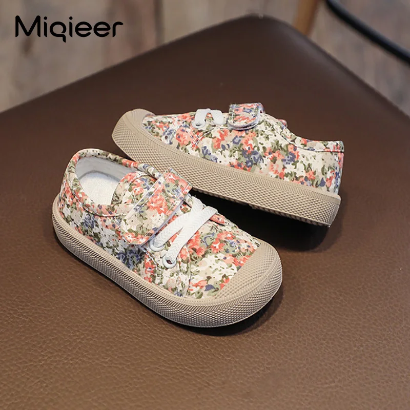 Kids Shoes Size 21-32 Girls Sneakers Small Flowers Soft Sole Outdoor Children Canvas Flat Shoes Little Baby Walking Footwear