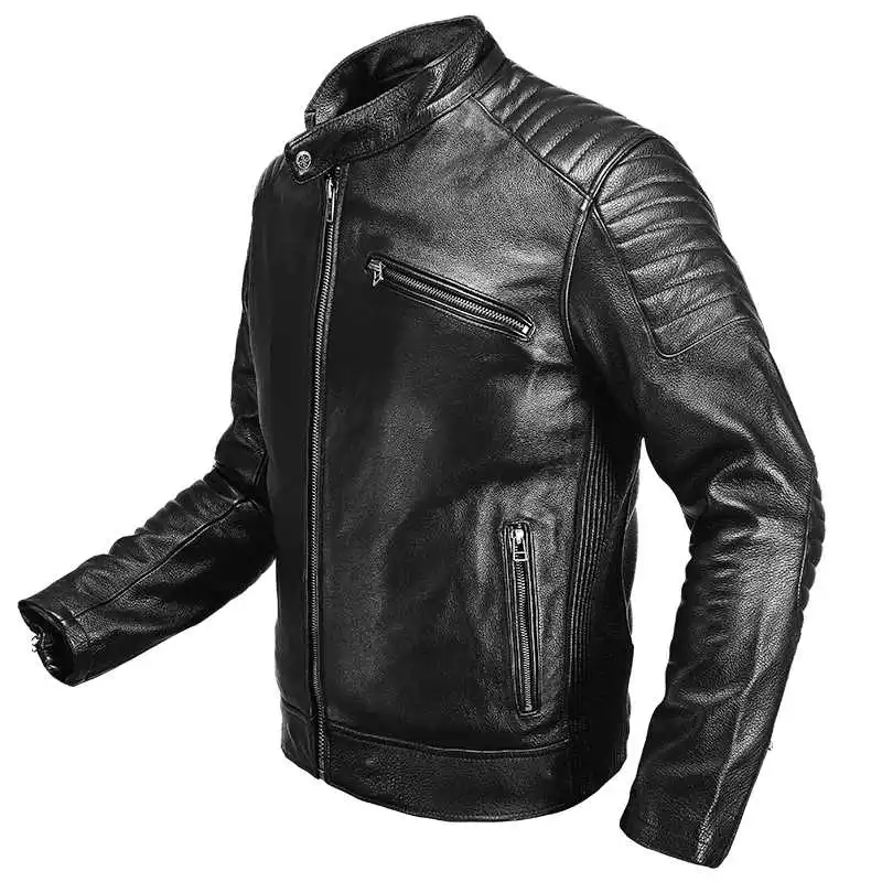 

Мужская мотоциклетная куртка из натуральной воловьей кожи, осенняя теплая байкерская куртка из 100% натуральной воловьей кожи