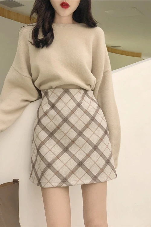 

Women's Skirt Autumn And Winter Korean Version Of The retro 2020 New High Waist All-match A-line Short Skirt Woolen Plaid Skirt
