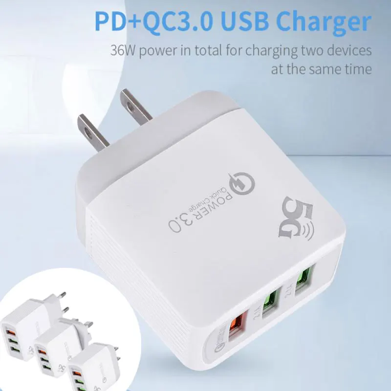 Быстрое зарядное устройство QC3.0 3USB штепсельная вилка стандарта США ЕС