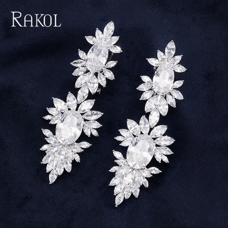 Женские винтажные серьги с фианитом RAKOL большие роскошные для свадебной