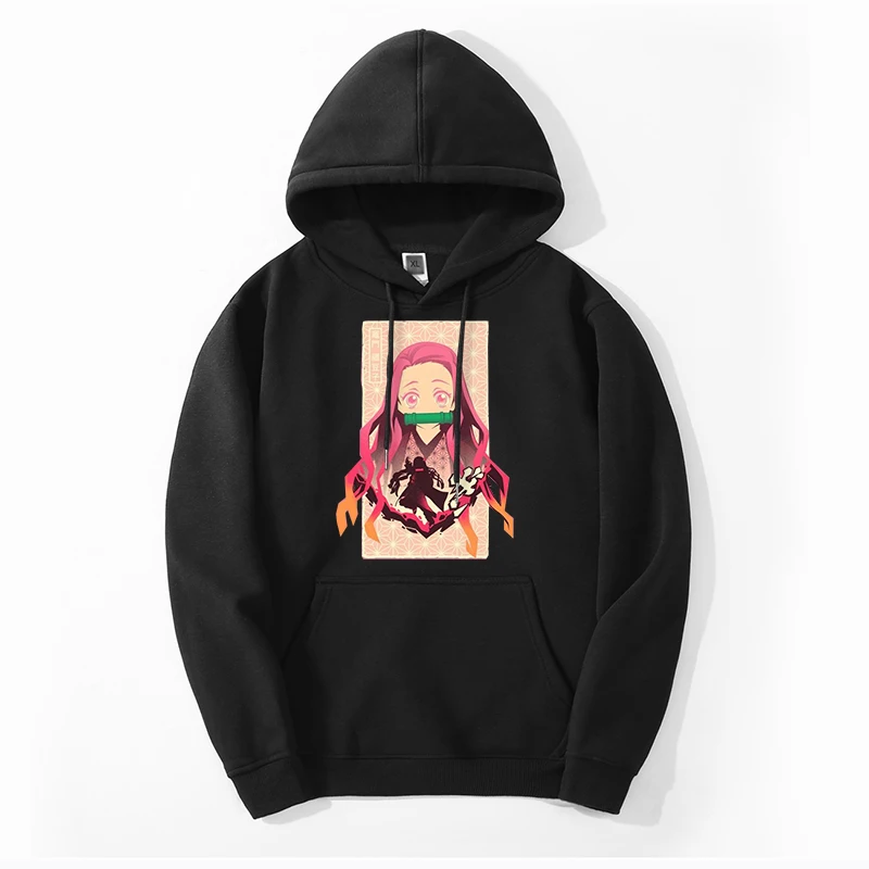 

2021 Autumn Men Fleece Hooded Demon Slayer Anime Sweatshirts Pink Nezuko Hoodie Fashion Cool Clothing Breathable Sweatshirt