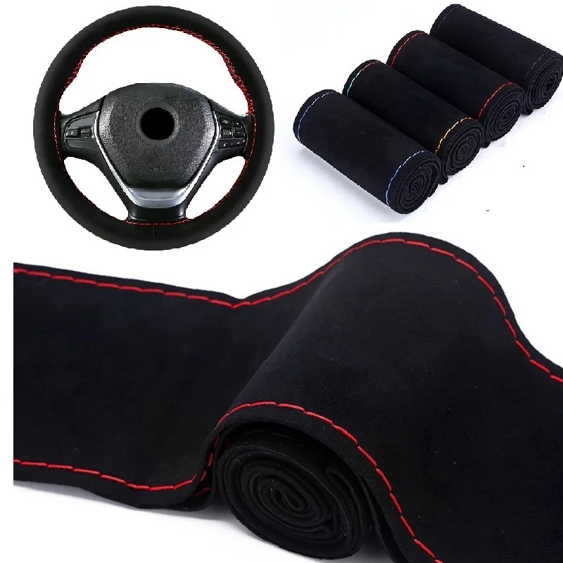 

Hand Sewing Steering Wheel Cover Soft Suede Breathable 38cm Car Steering-Wheel Cover Braid Car Styling DIY Accessories Universal