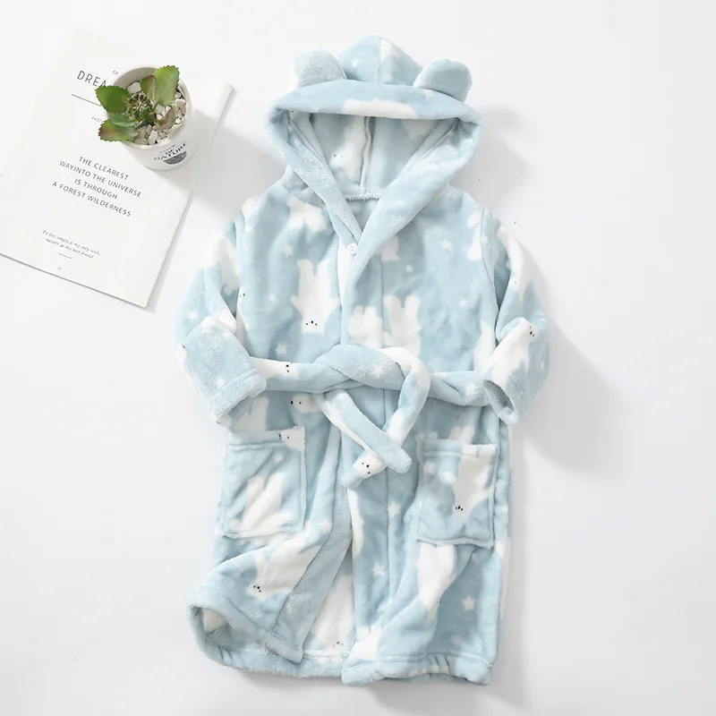 

Kids Pajamas Sleep Robes Long Sleeve Autumn Sleepwear Toddler Winter Flannel Girls Homewear Boy Cartoon Hooded Children Sleeper
