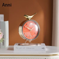 nordic copper bird decorative clock for table modern office desktop ornaments living room bedroom leather dial electronic clocks