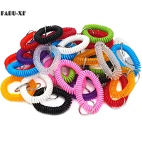 10 pcs plastic coil wrist band key ring stretchable spring bracelet keychain keyring holder assorted colour