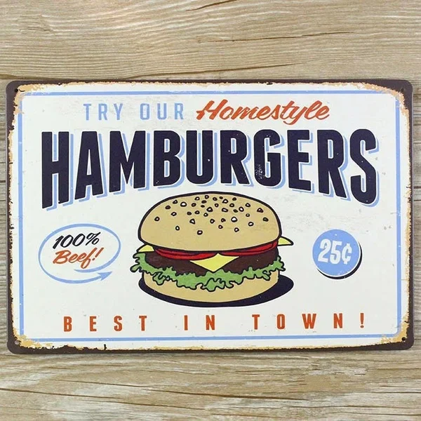 

Fashion RO-0082 Hamburger and Food Metal Painting Vintage Home Decor Tin Signs for Bar Vintage Decorative Plates Wall Art