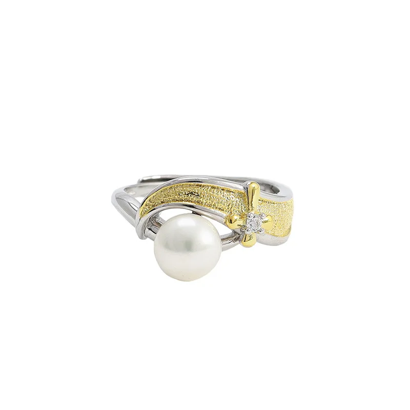 

Женское Открытое кольцо из серебра S925 пробы, корейское модное кольцо с разделением цветов и жемчугом, серебряные украшения