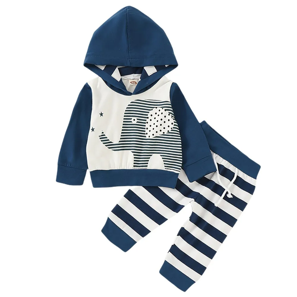 

2pcs/set Autumn Toddler Baby Girls Boys Clothes Cartoon Elephant Hooded Sweatshirt + Pants Set Kids Outfits Clothing Hot Sell