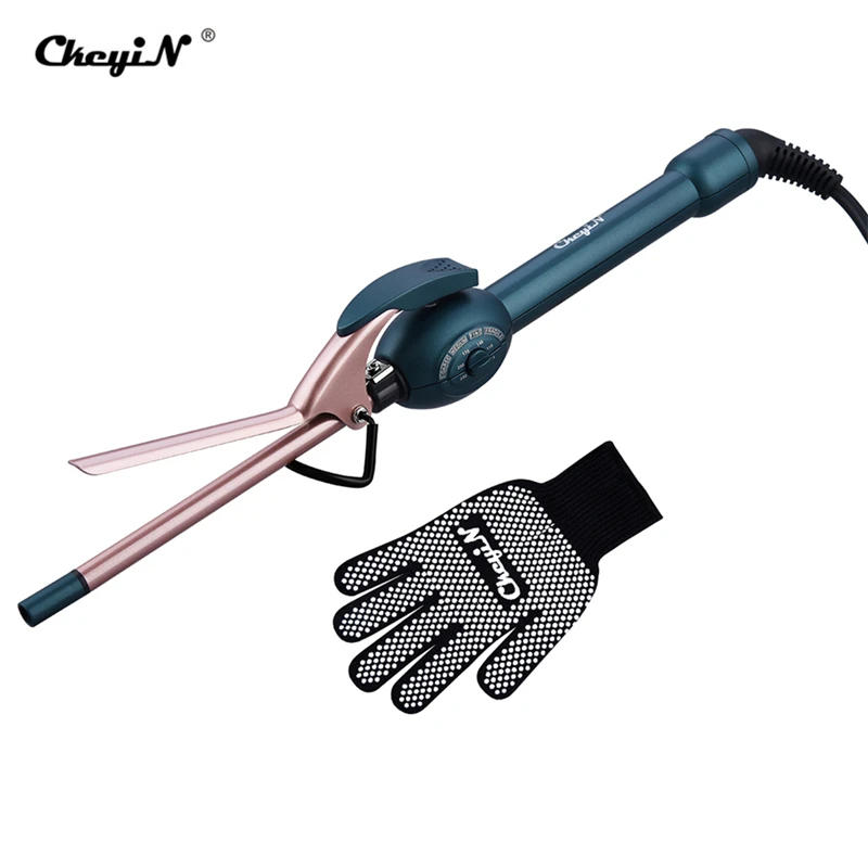 

CkeyiN 9mm Curling Iron Thin Curling Wands for Long Short Hair Ceramic Barrel Hair Curler with 6 Temperatures Hair Styler Gloves