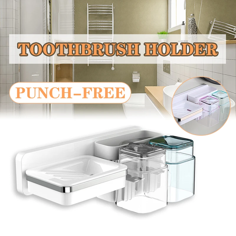 

Wall-mount Toothbrush Holder Stainless Steel Soap Storage Rack With Mouthwash Cup Toothbrush Soap Dish Shelf Bathroom Set