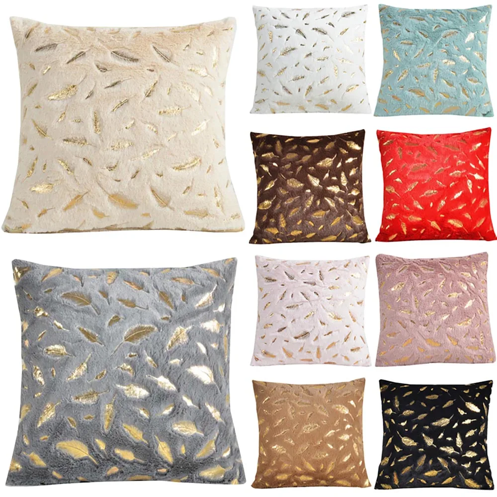 

Square Modern Design Gold Feather Pillow Case Sofa Bed Cushion Covers Home Decorate Plush Modern Style Advanced Hairy Dream Girl