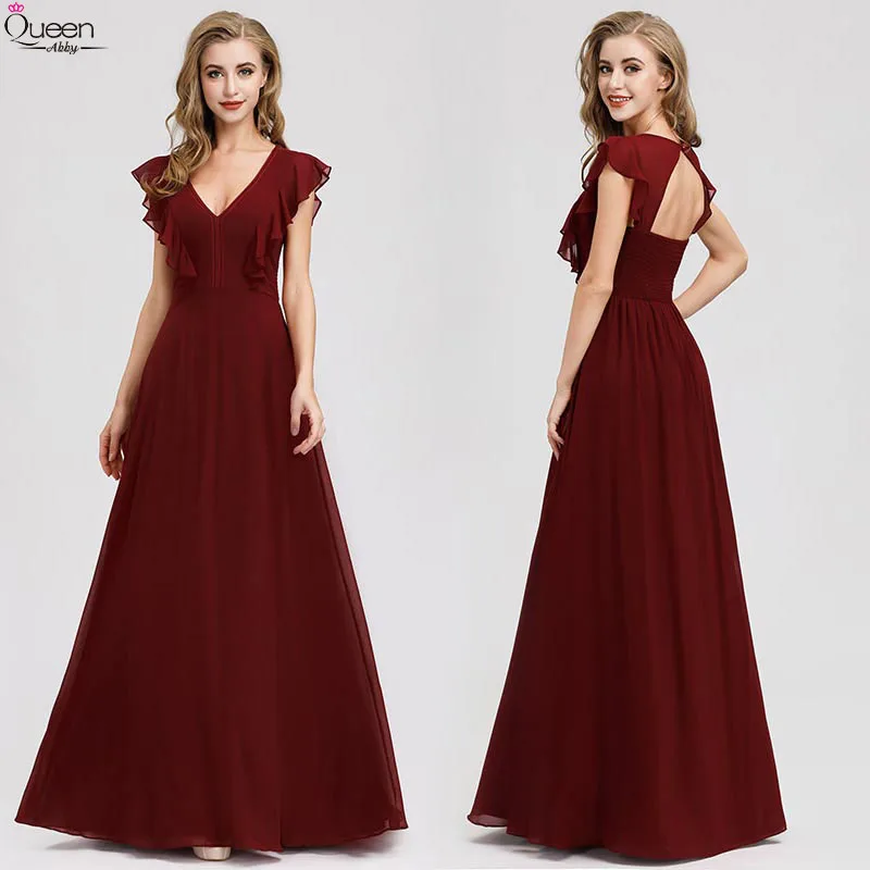 Элегантные бордовые вечерние платья Длинные королевские трапециевидные Abby с