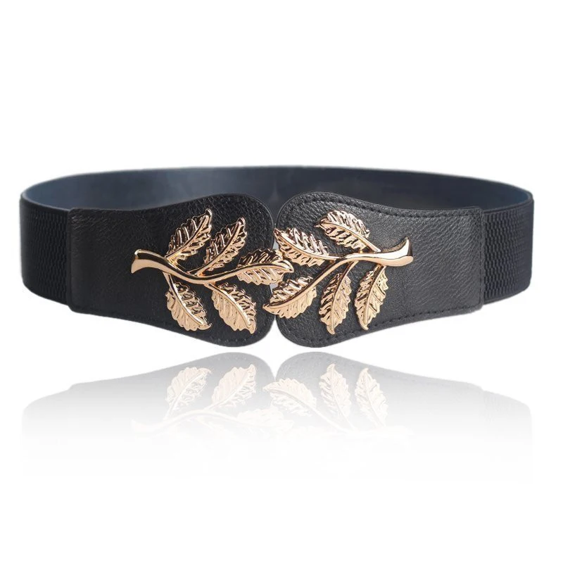Модные эластичные пояса в виде листьев для женщин ремень темно синего цвета с